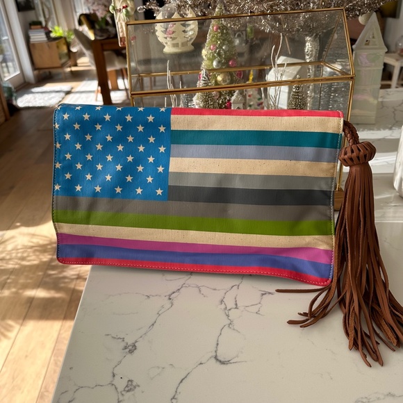 Vintage 🇺🇸 JESSICA KAGAN CUSHMAN Canvas Clutch Handbag American Flag Patriotic - Picture 2 of 11